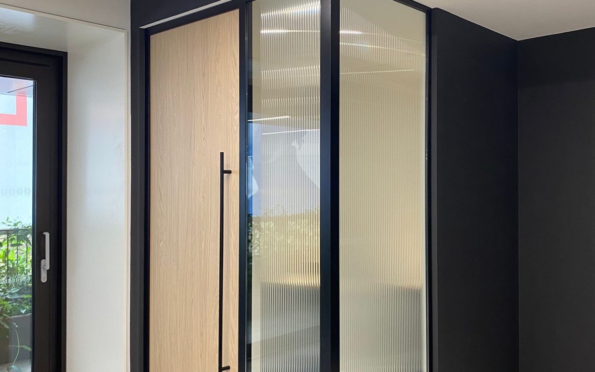 Reeded glass film applied to office partitions in London