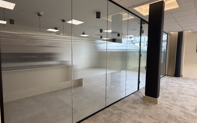 Reeded glass film supplied and installed on office partitions